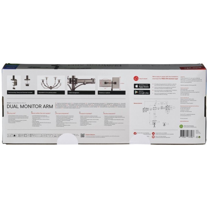 Support moniteur Smart - ONE FOR ALL - Vesa 100 - Double Bras - 13 et 32'' - 8kgs max - Hauteur réglable - Noir Support moniteur Smart - ONE FOR ALL - Vesa 100 - Double Bras - 13 et 32'' - 8kgs max - Hauteur réglable - Noir