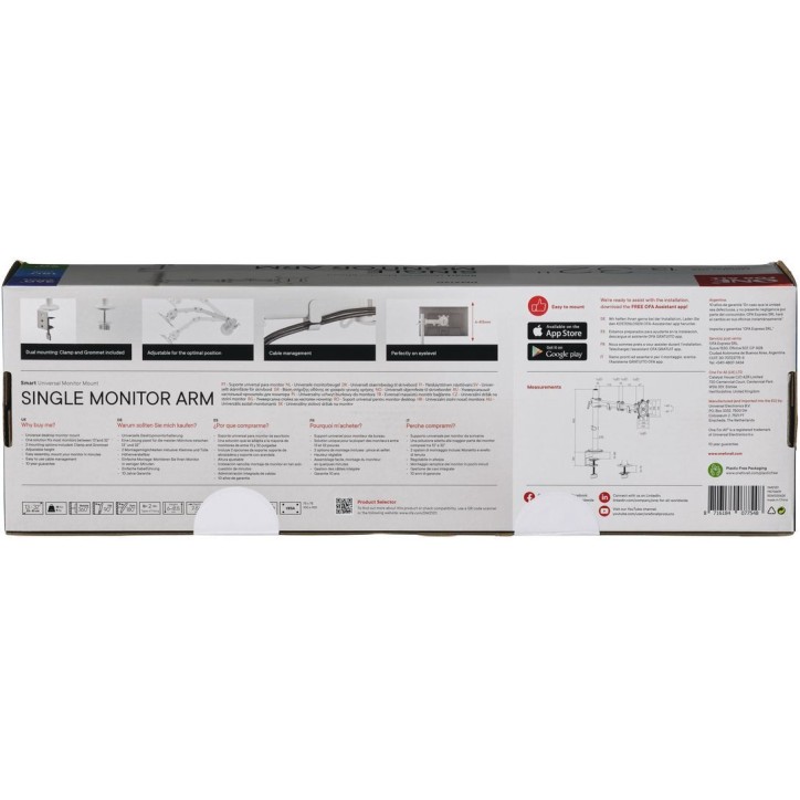 Support moniteur Smart - ONE FOR ALL - Vesa 100 - Simple Bras - 13 et 32'' - 8kgs max - Hauteur réglable - Blanc Support moniteur Smart - ONE FOR ALL - Vesa 100 - Simple Bras - 13 et 32'' - 8kgs max - Hauteur réglable - Blanc