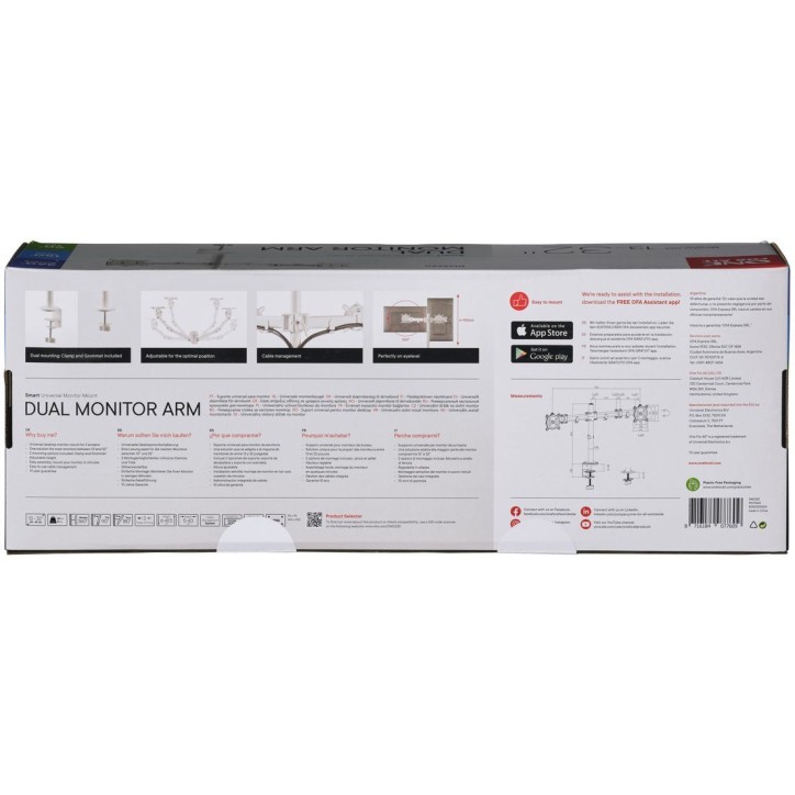 Support moniteur Smart - ONE FOR ALL - Vesa 100 - Double Bras - 13 et 32'' - 8kgs max - Hauteur réglable - Blanc