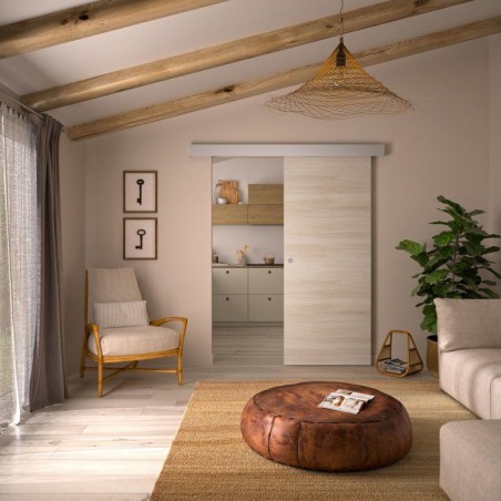 Porte coulissante - Chene blond - H 204 x Ep 3,8 x L 83 cm - Non perc