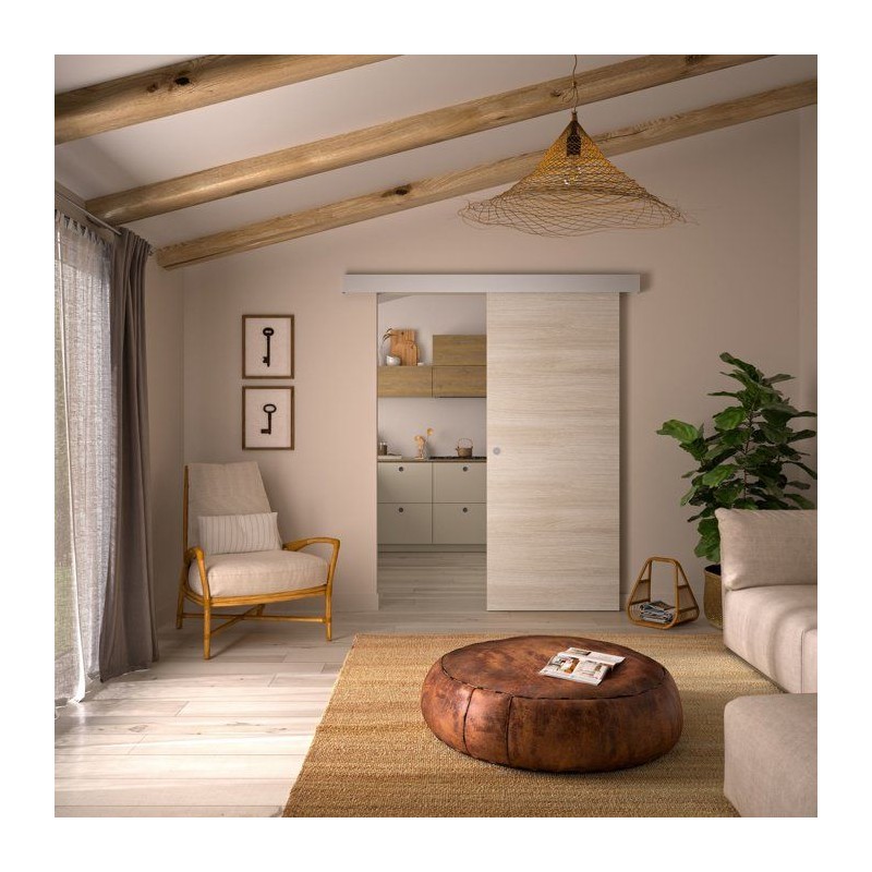 Porte coulissante - Chene blond - H 204 x Ep 3,8 x L 93 cm - Non perc