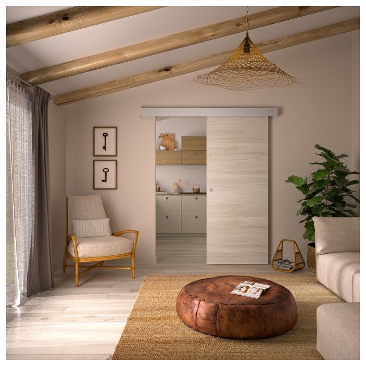 Porte coulissante - Chene blond - H 204 x Ep 3,8 x L 93 cm - Non percée Porte coulissante - Chene blond - H 204 x Ep 3,8 x L 93 cm - Non percée