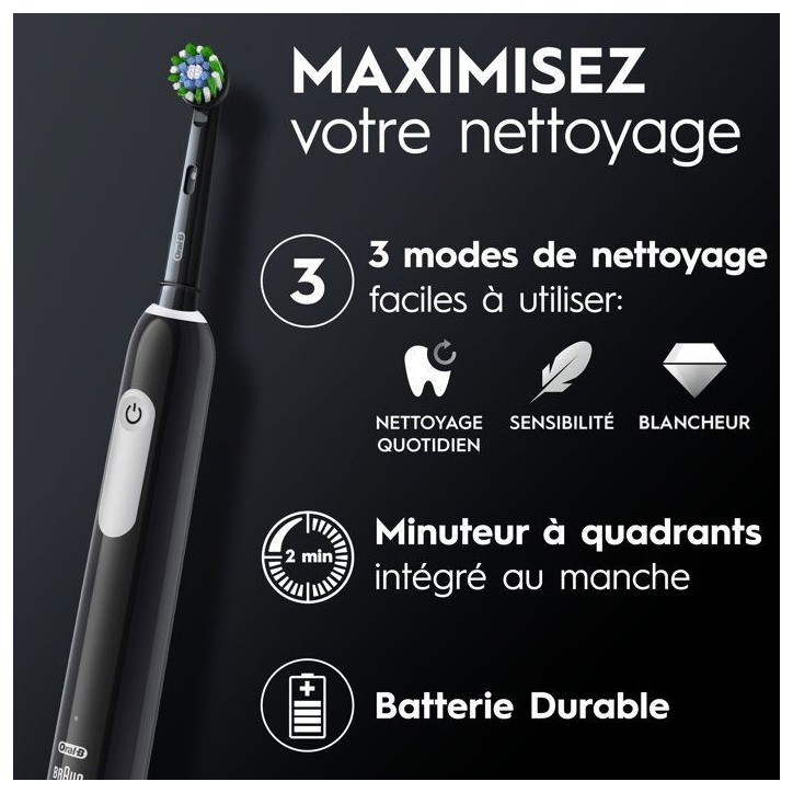 Brosse a dents électrique - ORAL-B - Pro 1 - Noir - Oscillo-rotatif - Rechargeable + 1 Brossette Brosse a dents électrique - ORAL-B - Pro 1 - Noir - Oscillo-rotatif - Rechargeable + 1 Brossette