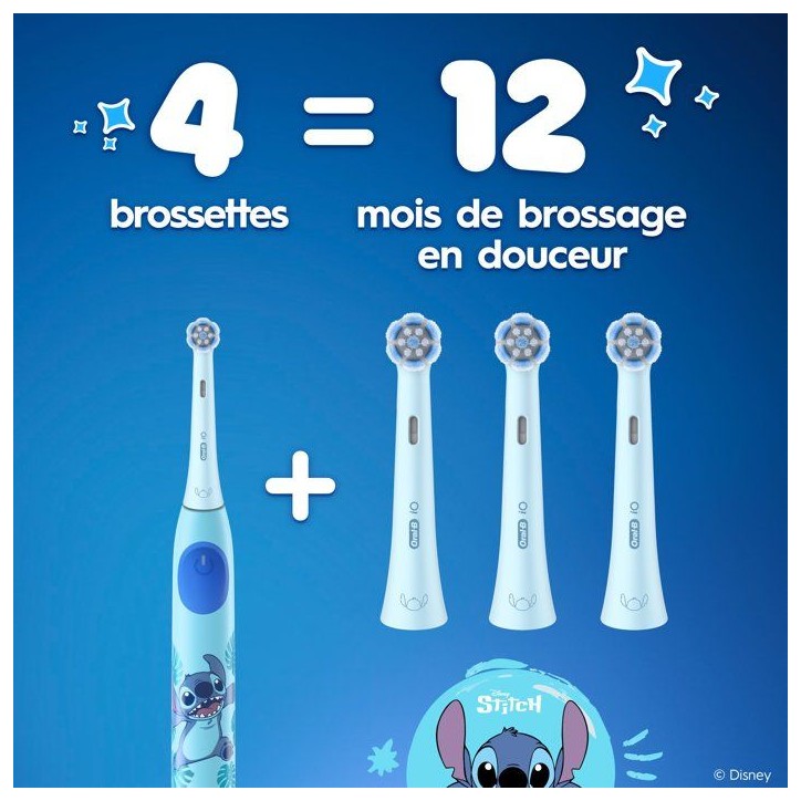 Pack de 3 brossettes Stitch - ORAL-B - iO Kids6+ - Pour enfant - Extra doux - Pour iO2 Kids - Disney - Des 6 ans Pack de 3 brossettes Stitch - ORAL-B - iO Kids6+ - Pour enfant - Extra doux - Pour iO2 Kids - Disney - Des 6 ans