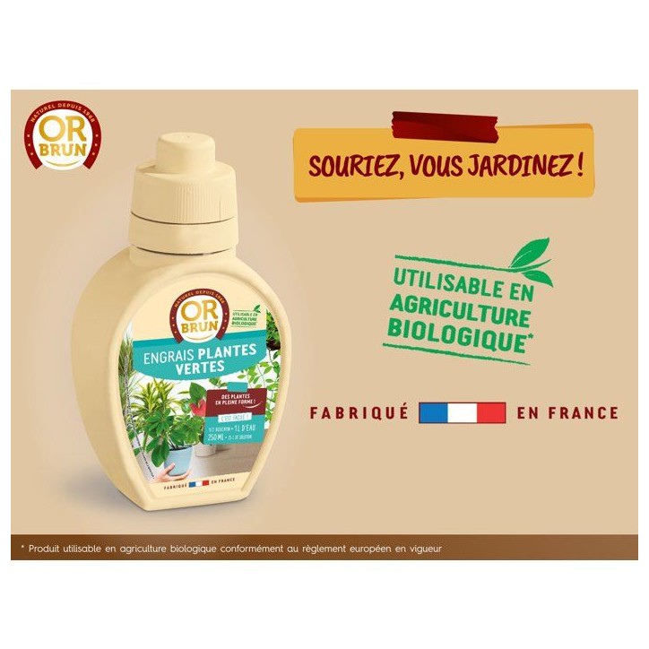 Engrais plantes vertes - OR BRUN - OBRECLPLINTER250 - 250 ml - Favorise la croissance - Fabriqué en France Engrais plantes vertes - OR BRUN - OBRECLPLINTER250 - 250 ml - Favorise la croissance - Fabriqué en France