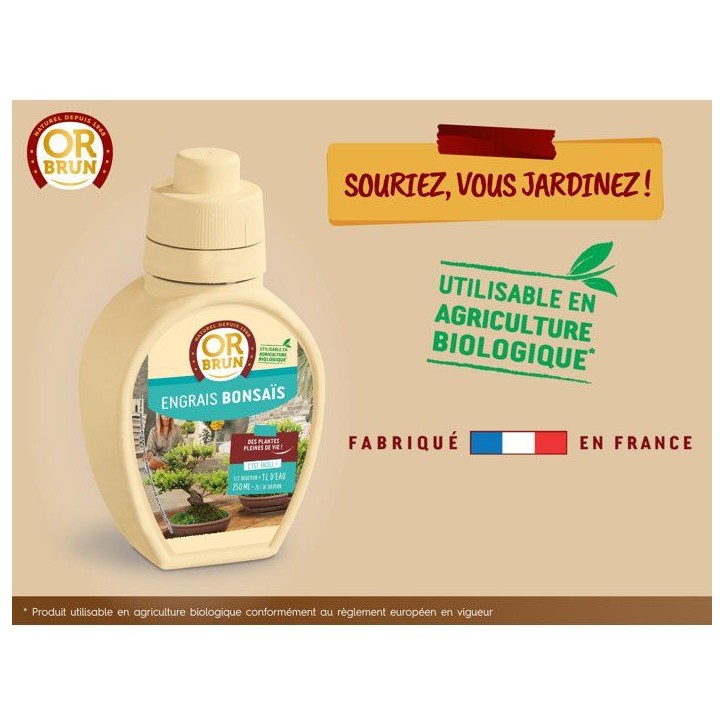 Engrais bonsais - OR BRUN - OBRECLBONSAI250 - 250 ml - Améliore et favorise la croissance - Fabriqué en France Engrais bonsais - OR BRUN - OBRECLBONSAI250 - 250 ml - Améliore et favorise la croissance - Fabriqué en France