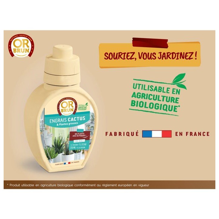 Engrais cactus & plantes grasses - OR BRUN - 250 ml - Enrichit les plantes - Fabriqué en France - OBRECLCACTUS250 Engrais cactus & plantes grasses - OR BRUN - 250 ml - Enrichit les plantes - Fabriqué en France - OBRECLCACTUS250