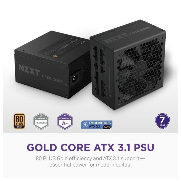 Alimentation PC - NZXT - PA-8G3BB-EU - C850 Gold Core - 80Plus Gold - Fully-modular - ATX 3.1 Power Supply - EU Power Cord Alimentation PC - NZXT - PA-8G3BB-EU - C850 Gold Core - 80Plus Gold - Fully-modular - ATX 3.1 Power Supply - EU Power Cord