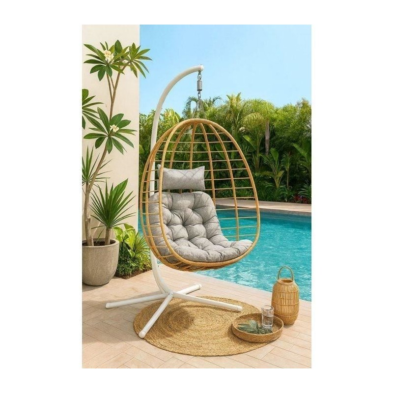 Fauteuil oeuf suspendu - PALAVA - Structure en acier - Tissage en roti