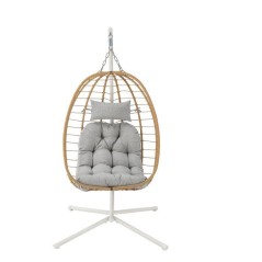 Fauteuil oeuf suspendu - PALAVA - Structure en acier - Tissage en rotin synthétique - D95 x L98 x H200 cm