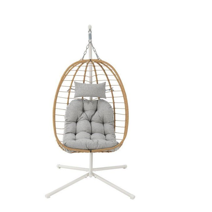 Fauteuil oeuf suspendu - PALAVA - Structure en acier - Tissage en rotin synthétique - D95 x L98 x H200 cm Fauteuil oeuf suspendu - PALAVA - Structure en acier - Tissage en rotin synthétique - D95 x L98 x H200 cm
