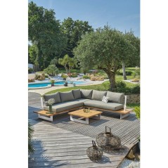 Salon de jardin - Blanc - Aluminium et plateau imitation bois - 5 plac