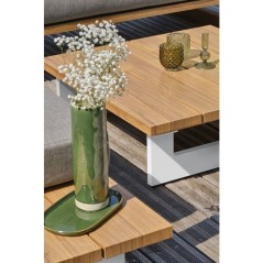 Salon de jardin - Blanc - Aluminium et plateau imitation bois - 5 plac