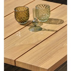 Salon de jardin - Blanc - Aluminium et plateau imitation bois - 5 plac