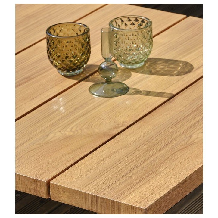 Salon de jardin - Blanc - Aluminium et plateau imitation bois - 5 places - Lavezzi