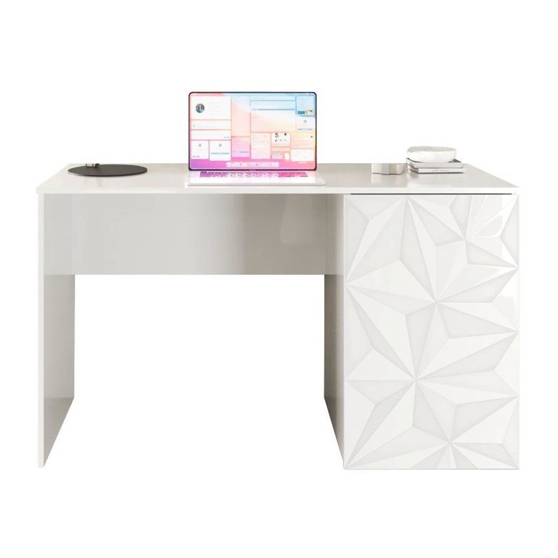 Bureau - PARIGI - Blanc laqué brillant avec sérigraphie - 120 x 60 x