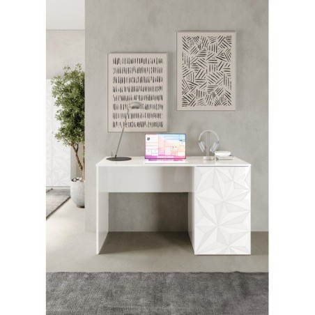 Bureau - PARIGI - Blanc laqué brillant avec sérigraphie - 120 x 60 x 75 cm