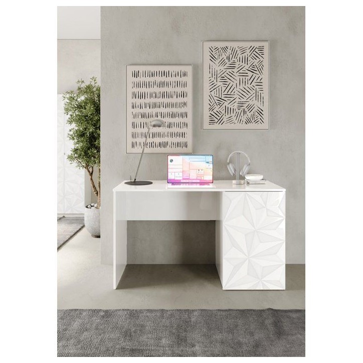 Bureau - PARIGI - Blanc laqué brillant avec sérigraphie - 120 x 60 x 75 cm Bureau - PARIGI - Blanc laqué brillant avec sérigraphie - 120 x 60 x 75 cm