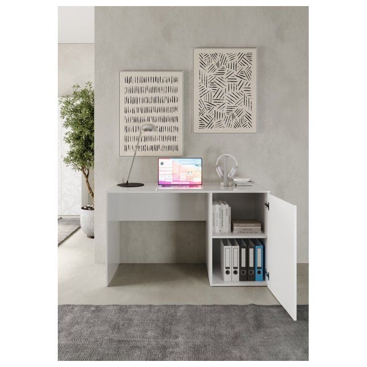 Bureau - PARIGI - Blanc laqué brillant avec sérigraphie - 120 x 60 x 75 cm Bureau - PARIGI - Blanc laqué brillant avec sérigraphie - 120 x 60 x 75 cm