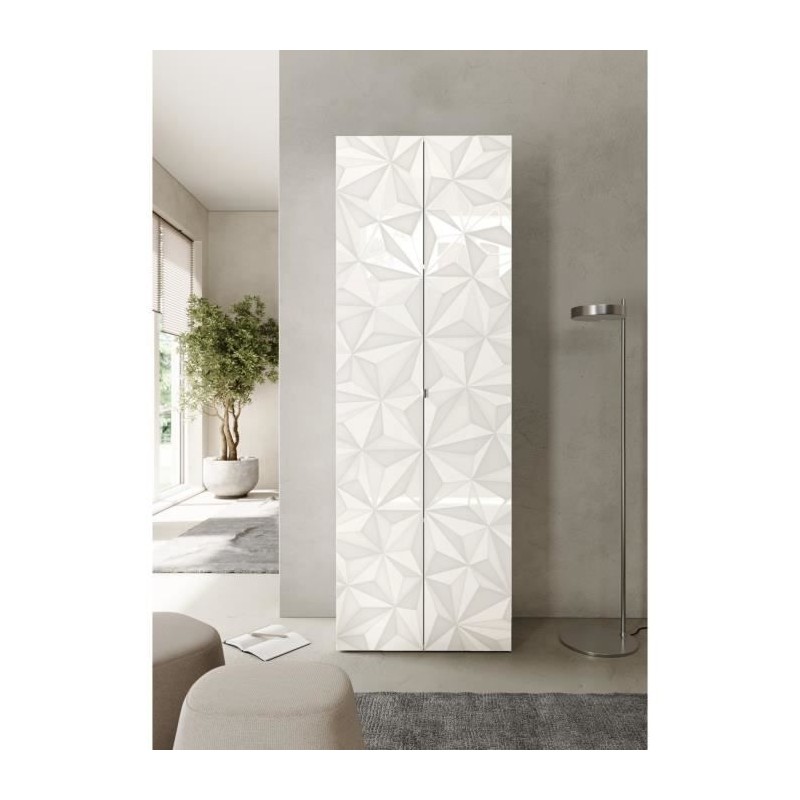 Armoire de rangement - 2 portes - 3 étageres - Blanc laqué - L63 x P