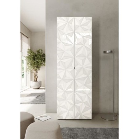 Armoire de rangement - 2 portes - 3 étageres - Blanc laqué - L63 x P