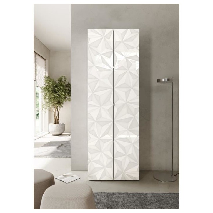 Armoire de rangement - 2 portes - 3 étageres - Blanc laqué - L63 x P35 x H184 cm - PARIGI