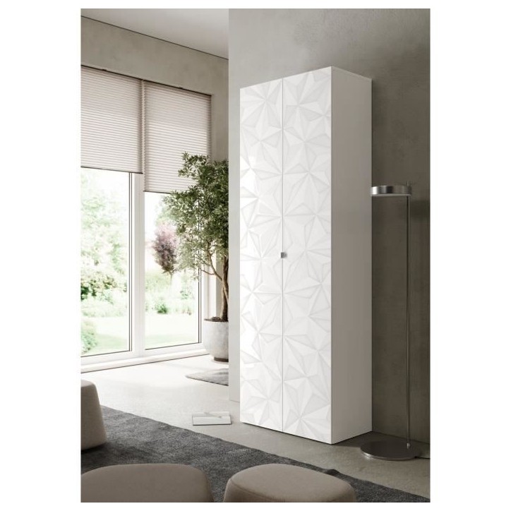 Armoire de rangement - 2 portes - 3 étageres - Blanc laqué - L63 x P35 x H184 cm - PARIGI