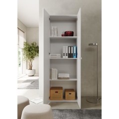 Armoire de rangement - 2 portes - 3 étageres - Blanc laqué - L63 x P