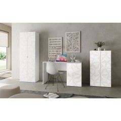 Armoire de rangement - 2 portes - 3 étageres - Blanc laqué - L63 x P