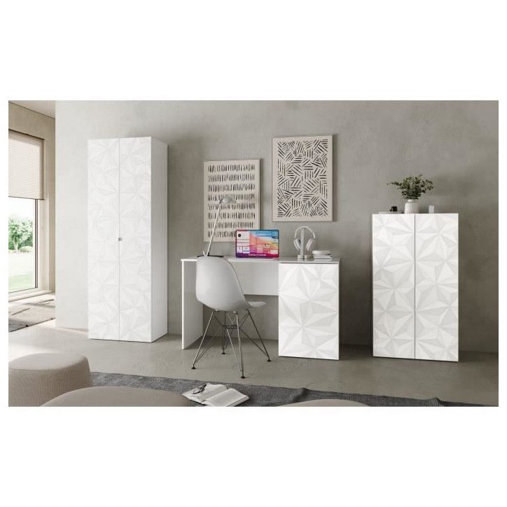 Armoire de rangement - 2 portes - 3 étageres - Blanc laqué - L63 x P35 x H184 cm - PARIGI