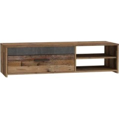 PACO Meuble TV 1 tiroir 2 niches - Décor vieux bois et béton gris fo