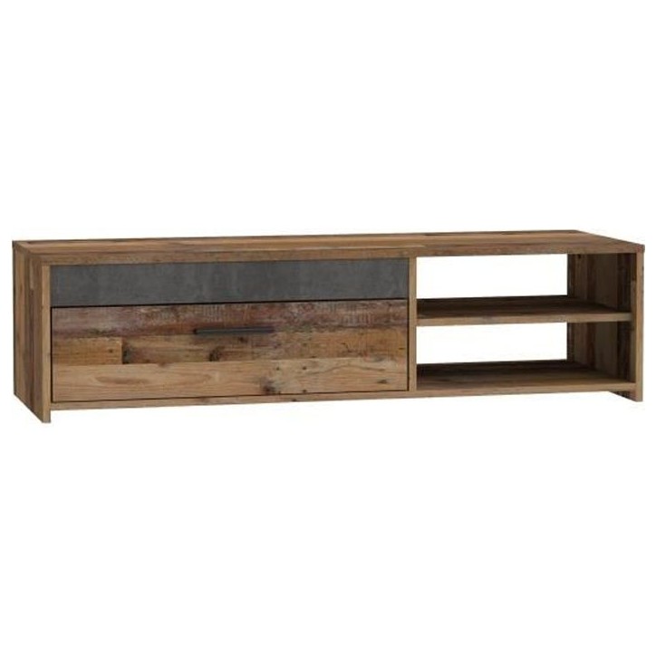 PACO Meuble TV 1 tiroir 2 niches - Décor vieux bois et béton gris foncé - L 120 x P 42,1 x H 31,8 cm PACO Meuble TV 1 tiroir 2 niches - Décor vieux bois et béton gris foncé - L 120 x P 42,1 x H 31,8 cm
