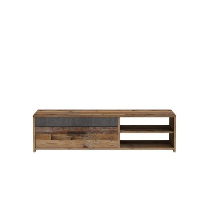 PACO Meuble TV 1 tiroir 2 niches - Décor vieux bois et béton gris foncé - L 120 x P 42,1 x H 31,8 cm PACO Meuble TV 1 tiroir 2 niches - Décor vieux bois et béton gris foncé - L 120 x P 42,1 x H 31,8 cm