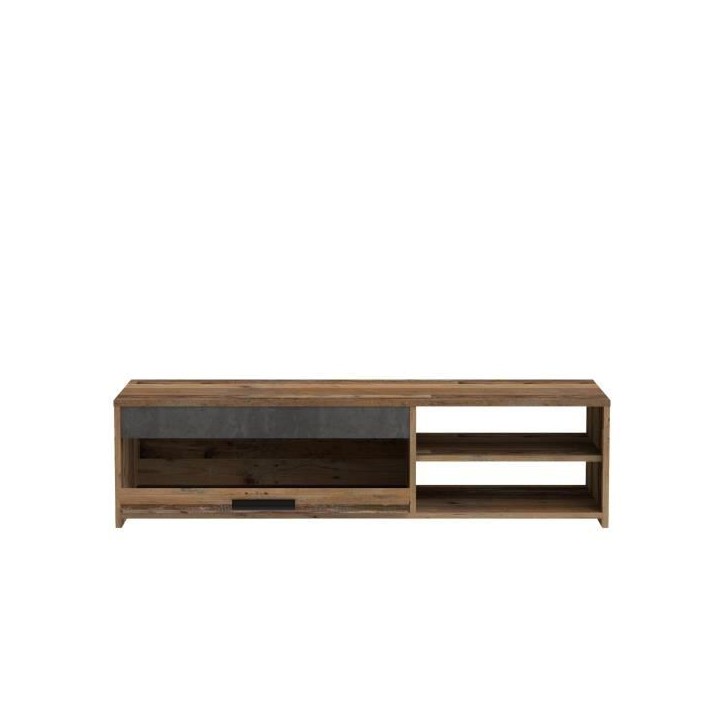 PACO Meuble TV 1 tiroir 2 niches - Décor vieux bois et béton gris foncé - L 120 x P 42,1 x H 31,8 cm PACO Meuble TV 1 tiroir 2 niches - Décor vieux bois et béton gris foncé - L 120 x P 42,1 x H 31,8 cm