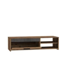 PACO Meuble TV 1 tiroir 2 niches - Décor vieux bois et béton gris fo
