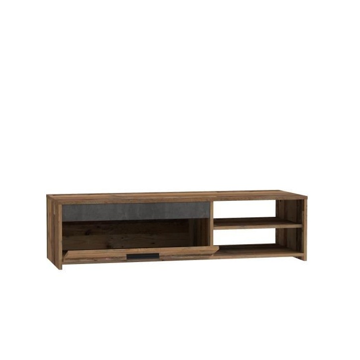 PACO Meuble TV 1 tiroir 2 niches - Décor vieux bois et béton gris foncé - L 120 x P 42,1 x H 31,8 cm PACO Meuble TV 1 tiroir 2 niches - Décor vieux bois et béton gris foncé - L 120 x P 42,1 x H 31,8 cm