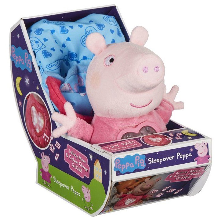 Peluche sleepover avec lumiere et berceuse - BANDAI - Peppa Pig - Jouet doux et câlin avec sac de couchage