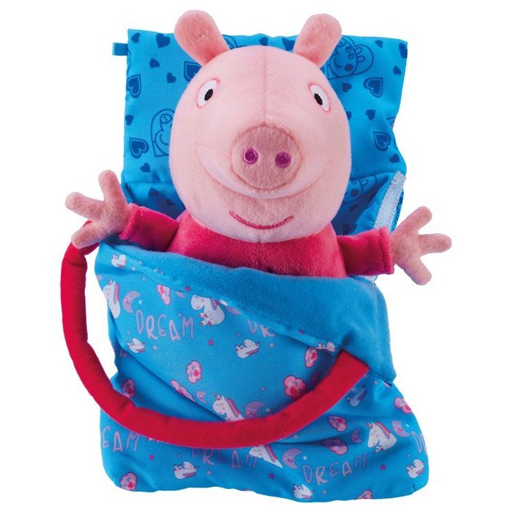 Peluche sleepover avec lumiere et berceuse - BANDAI - Peppa Pig - Jouet doux et câlin avec sac de couchage