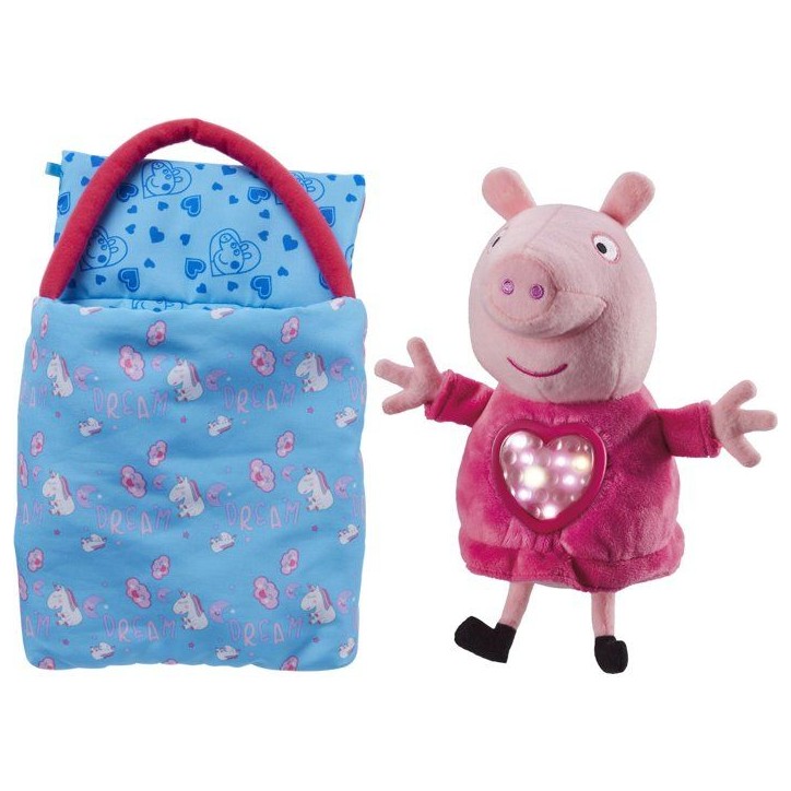 Peluche sleepover avec lumiere et berceuse - BANDAI - Peppa Pig - Jouet doux et câlin avec sac de couchage