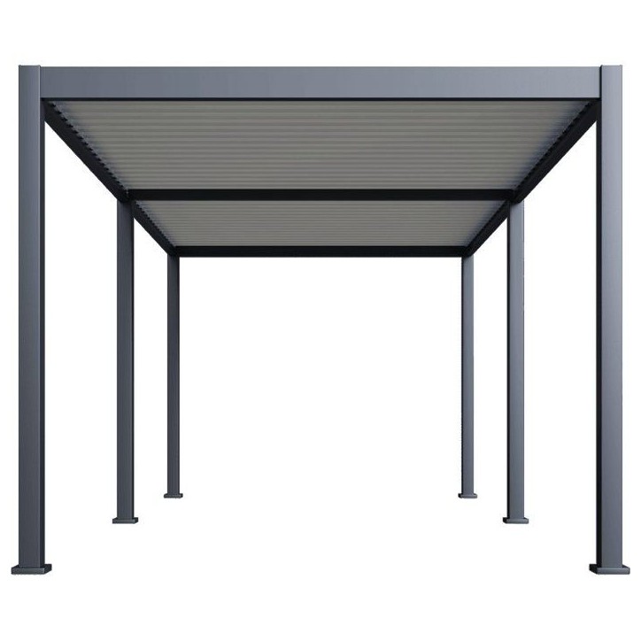 Pergola bioclimatique - 3 x 6 m - 18 m² - Structure aluminium anthracite et lames toiture acier blanches