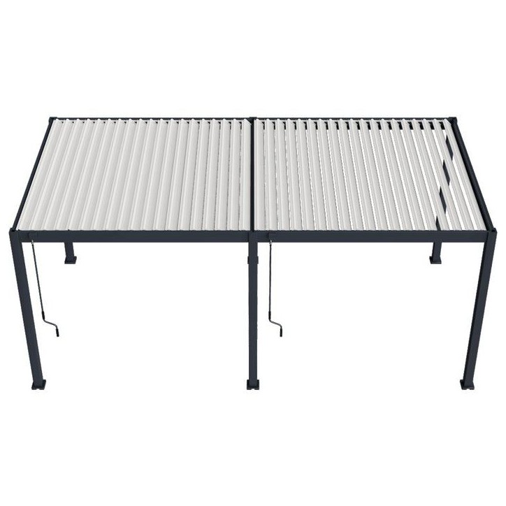 Pergola bioclimatique - 3 x 6 m - 18 m² - Structure aluminium anthracite et lames toiture acier blanches