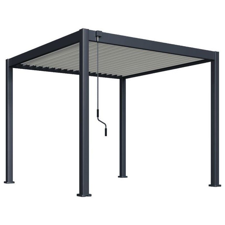 Pergola bioclimatique - 3 x 3 m - 9 m² - Structure aluminium anthracite et lames toiture acier blanches Pergola bioclimatique - 3 x 3 m - 9 m² - Structure aluminium anthracite et lames toiture acier blanches