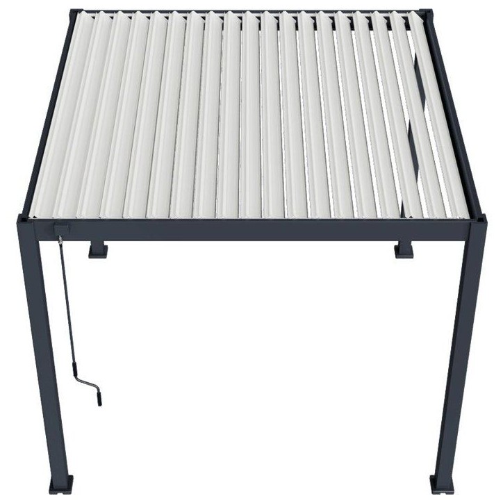 Pergola bioclimatique - 3 x 3 m - 9 m² - Structure aluminium anthracite et lames toiture acier blanches Pergola bioclimatique - 3 x 3 m - 9 m² - Structure aluminium anthracite et lames toiture acier blanches