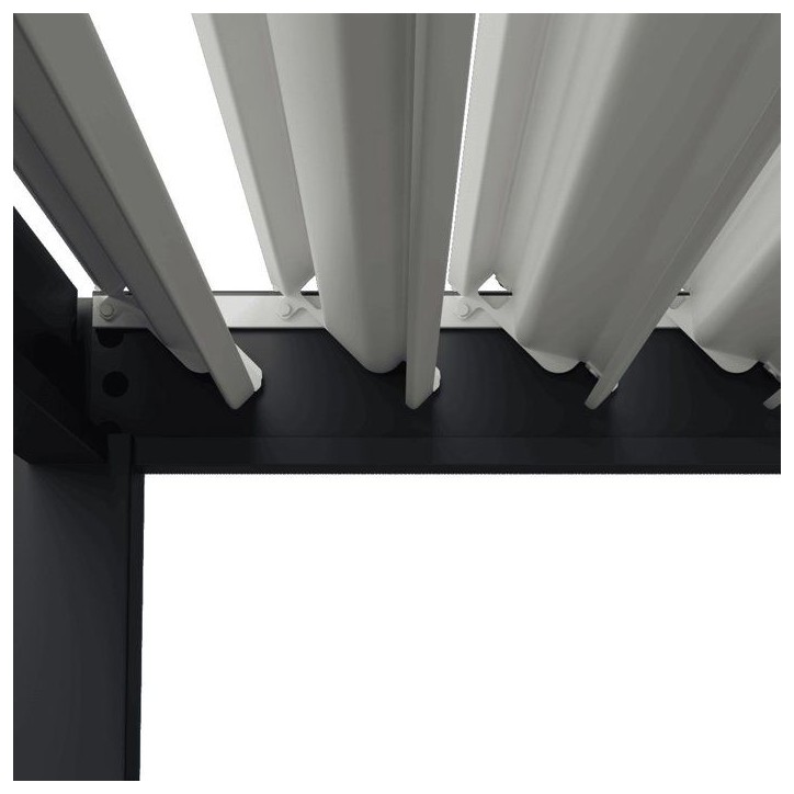 Pergola bioclimatique - 3 x 3 m - 9 m² - Structure aluminium anthracite et lames toiture acier blanches Pergola bioclimatique - 3 x 3 m - 9 m² - Structure aluminium anthracite et lames toiture acier blanches