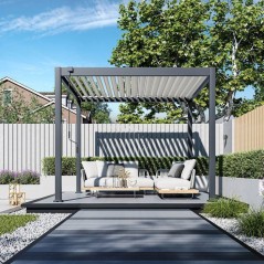 Pergola bioclimatique - 3 x 3 m - 9 m² - Structure aluminium anthraci