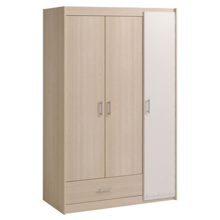 PARISOT Chambre enfant complete - Tete de lit + lit + armoire - Style contemporain - Décor acacia clair et blanc - CHARLEMAGNE PARISOT Chambre enfant complete - Tete de lit + lit + armoire - Style contemporain - Décor acacia clair et blanc - CHARLEMAGNE
