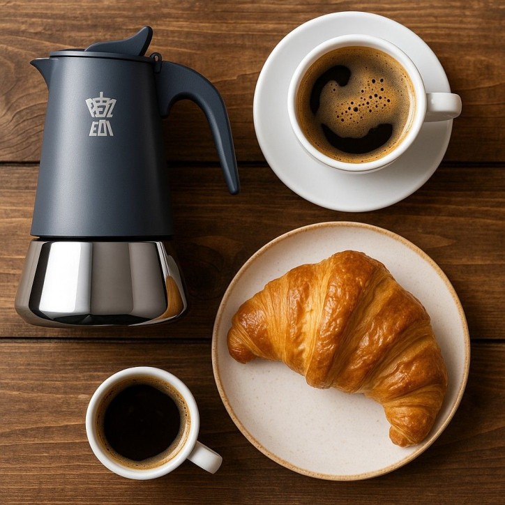 Cafetiere italienne - PEZZETTI - STEELEXPRESS - Acier inoxydable - 2 tasses - Tous feux dont induction - Bleu