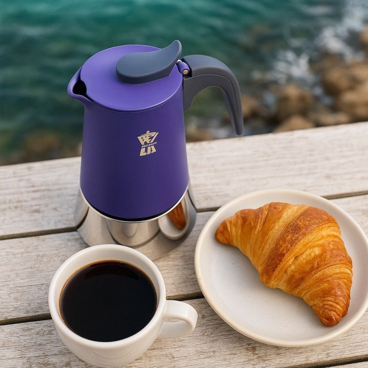Cafetiere italienne - PEZZETTI - STEELEXPRESS - Acier inoxydable - 4 tasses - Tous feux dont induction - Bleu Indigo Cafetiere italienne - PEZZETTI - STEELEXPRESS - Acier inoxydable - 4 tasses - Tous feux dont induction - Bleu Indigo