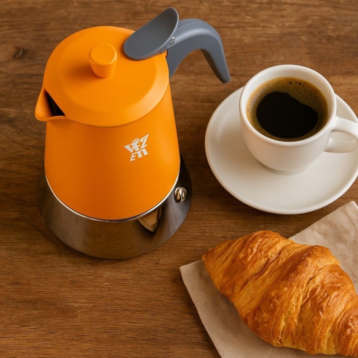 Cafetiere italienne - PEZZETTI - STEELEXPRESS - Acier inoxydable - 4 tasses - Tous feux dont induction - Orange Cafetiere italienne - PEZZETTI - STEELEXPRESS - Acier inoxydable - 4 tasses - Tous feux dont induction - Orange