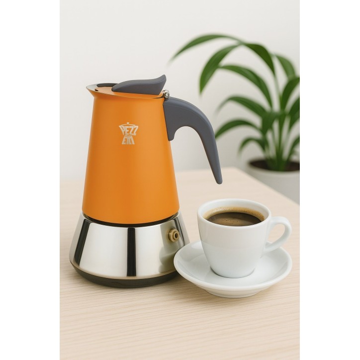 Cafetiere italienne - PEZZETTI - STEELEXPRESS - Acier inoxydable - 6 tasses - Tous feux dont induction - Orange Cafetiere italienne - PEZZETTI - STEELEXPRESS - Acier inoxydable - 6 tasses - Tous feux dont induction - Orange